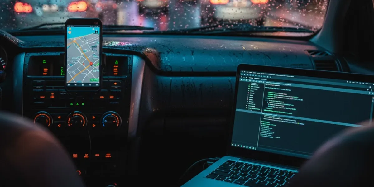 Ilustrasi Terminal Linux dan Suasana Jalanan Malam