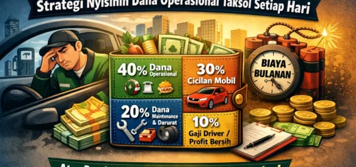 Driver taksi online sedang mengatur keuangan di HP untuk cicilan mobil