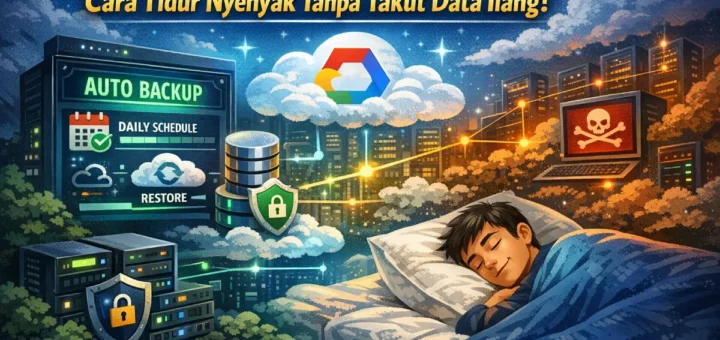 ilustrasi proses backup data server cloud ke storage aman